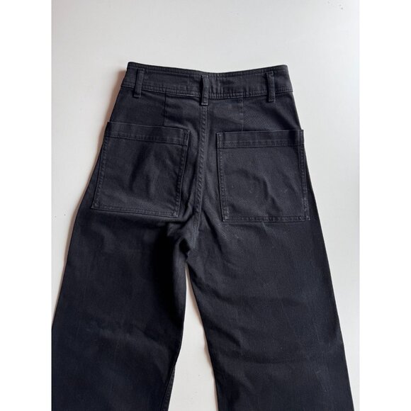 ZARA Marine Straight Black Stretch Denim High Waisted Wide Leg Jeans, Size 4/26 - Picture 5 of 11